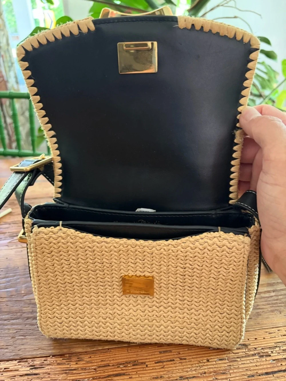 3.1 Phillip Lim Black and Natural Raffia Shoulder Bag